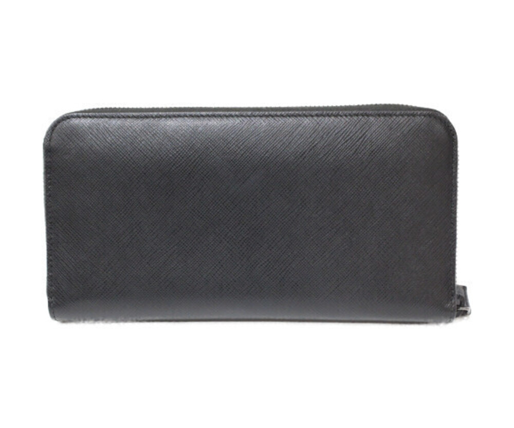 Prada Wallet Holder Saffiano Black Leather Silver Long Black Silver